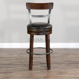 Dark Rustic Ladder Back Swivel Barstool Black Leather Seat 30"H Bar Stools LOOMLAN By Sunny D