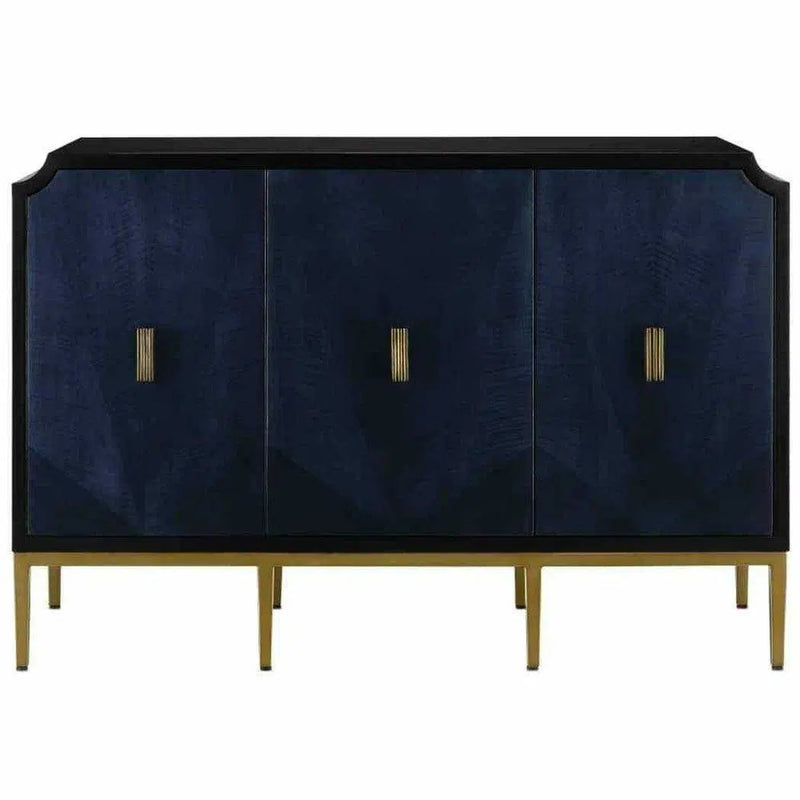 Dark Sapphire Black Antique Brass Kallista Sideboard For Dining Room Sideboards LOOMLAN By Currey & Co