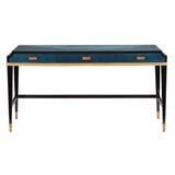 Dark Sapphire Caviar Black Antique Brass Kallista Large Desk Home Office Desks LOOMLAN By Currey & Co