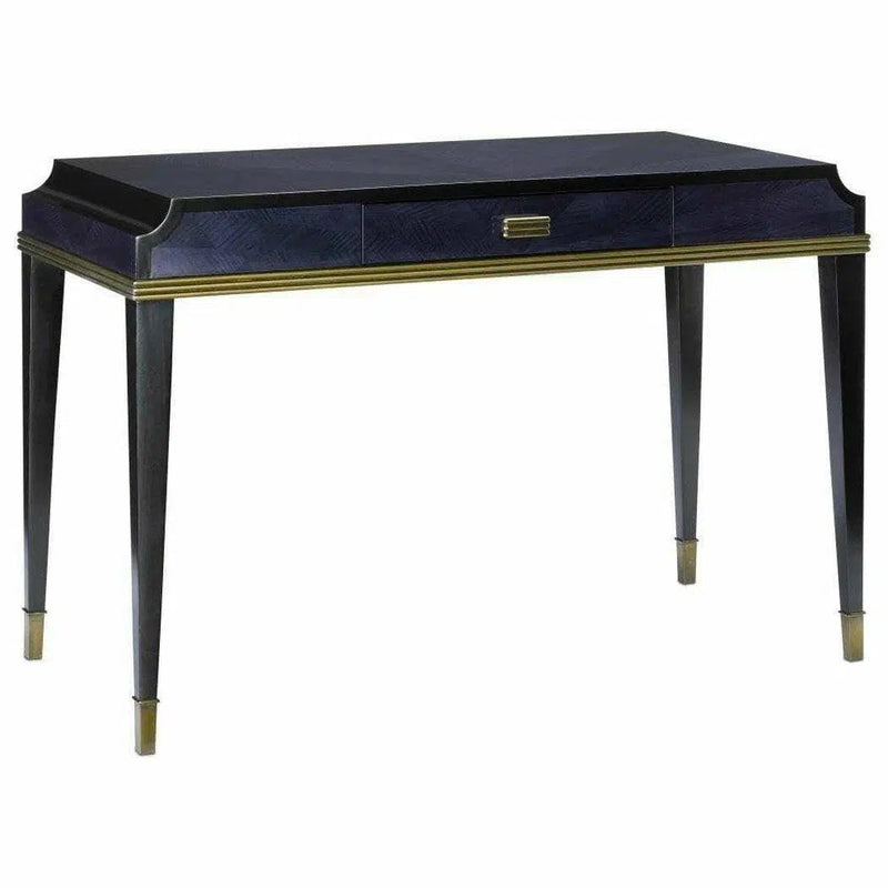 Dark Sapphire Caviar Black Antique Brass Kallista Writing Desk Home Office Desks LOOMLAN By Currey & Co