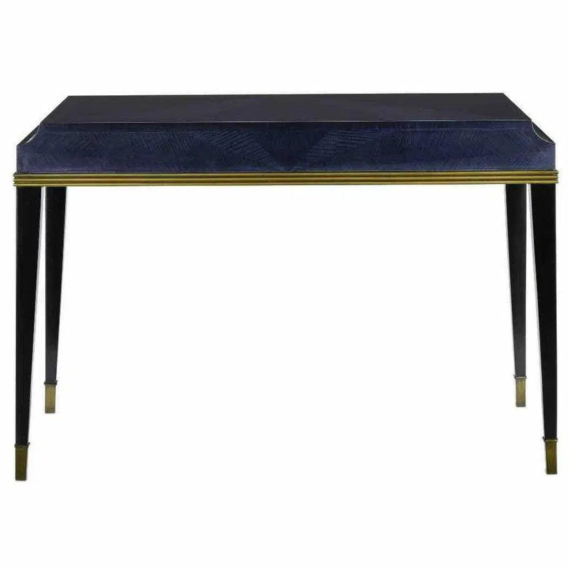 Dark Sapphire Caviar Black Antique Brass Kallista Writing Desk Home Office Desks LOOMLAN By Currey & Co