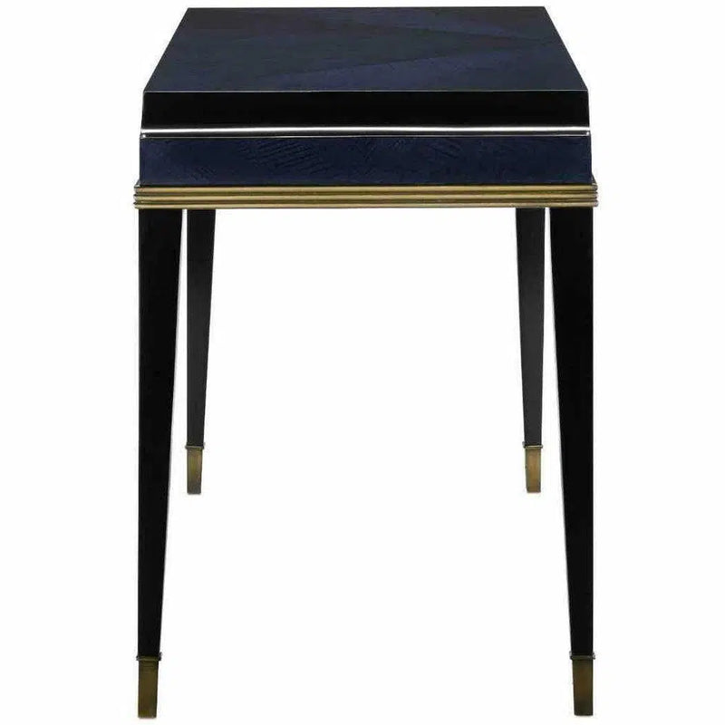 Dark Sapphire Caviar Black Antique Brass Kallista Writing Desk Home Office Desks LOOMLAN By Currey & Co