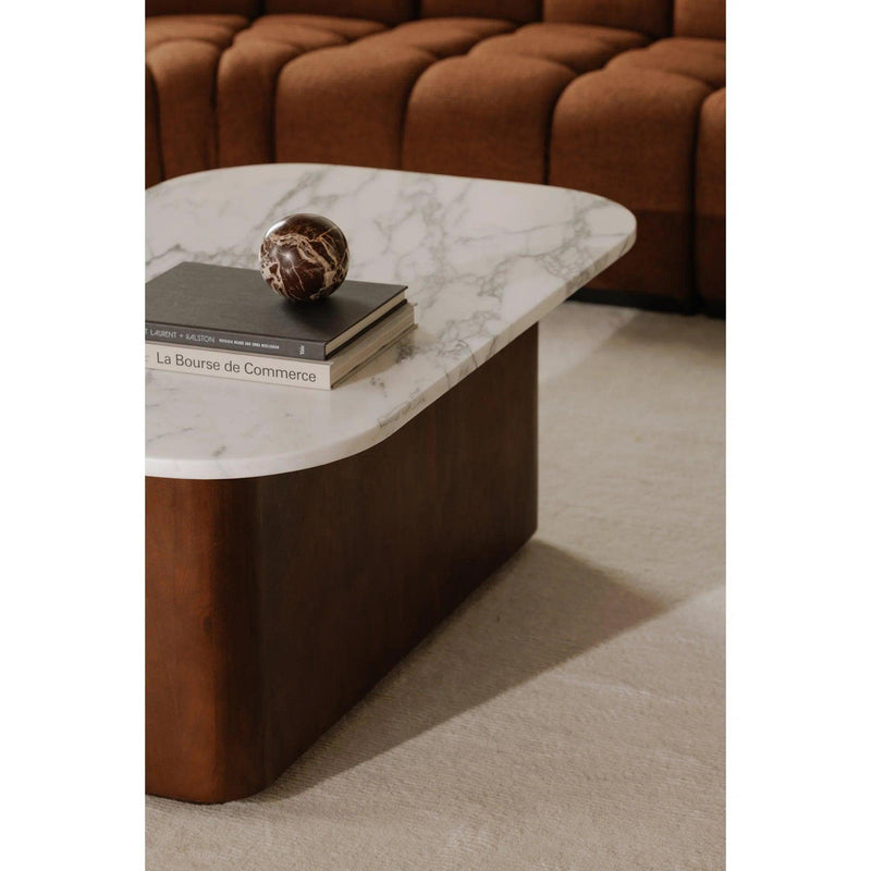 Dash White Marble and Wood Rectangular Coffee Table Coffee Tables LOOMLAN By Moe's Home