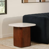 Dash White Marble and Wood Square Accent Table Side Tables LOOMLAN By Moe's Home