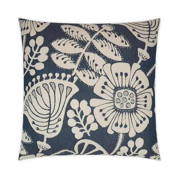 Dauphine Floral Ivory Navy Large Throw Pillow With Insert Throw Pillows LOOMLAN By D.V. Kap