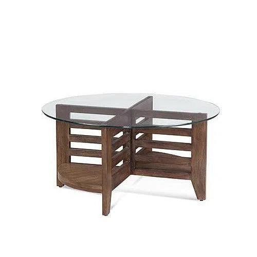 Davi Wood and Clear Glass Brown Round Cocktail Table Coffee Tables LOOMLAN By Bassett Mirror