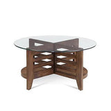 Davi Wood and Clear Glass Brown Round Cocktail Table Coffee Tables LOOMLAN By Bassett Mirror