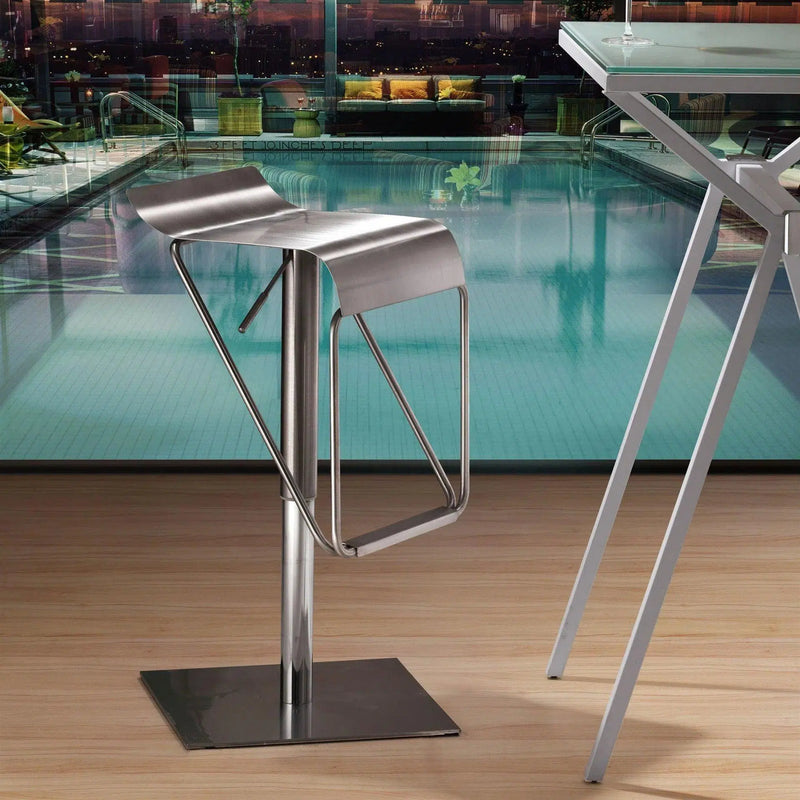 Dazzer Barstool Brushed Stainless Steel Bar Stools LOOMLAN By Zuo Modern