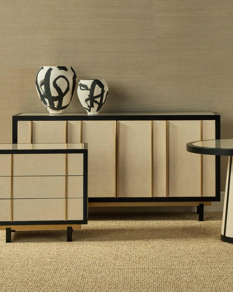 Deanna Wood and Raffia Ivory Credenza Sideboards LOOMLAN By Currey & Co