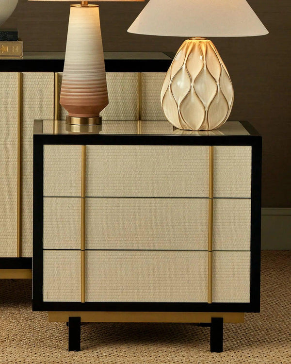 Deanna Wood and Raffia Ivory Nightstand Nightstands LOOMLAN By Currey & Co