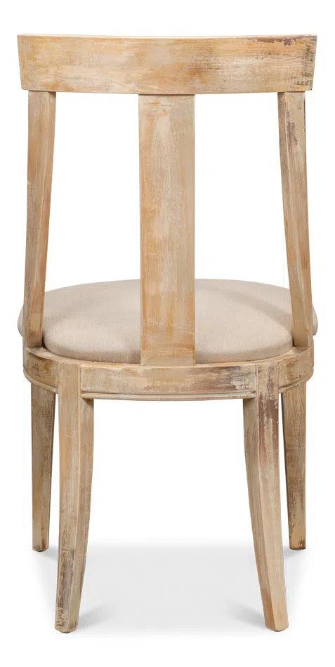 Deco Dining Chairs Set of 2 Antique Oak Linen Flax Dining Chairs LOOMLAN By Sarreid