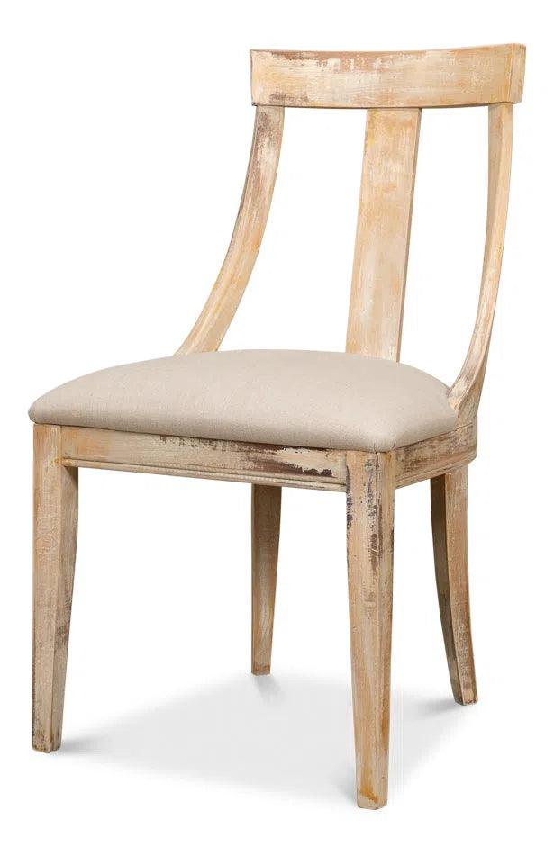 Deco Dining Chairs Set of 2 Antique Oak Linen Flax Dining Chairs LOOMLAN By Sarreid