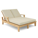 Delano Outdoor Teak Double Reclining Sunlounger with Sunbrella Cushion Outdoor Cabanas & Loungers LOOMLAN By HiTeak