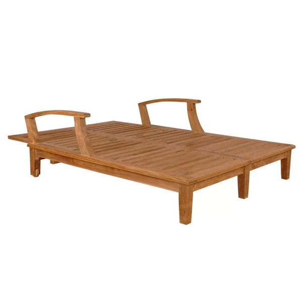 Delano Outdoor Teak Double Reclining Sunlounger with Sunbrella Cushion Outdoor Cabanas & Loungers LOOMLAN By HiTeak