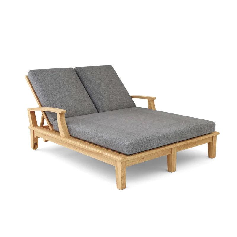 Delano Outdoor Teak Double Reclining Sunlounger with Sunbrella Cushion Outdoor Cabanas & Loungers LOOMLAN By HiTeak