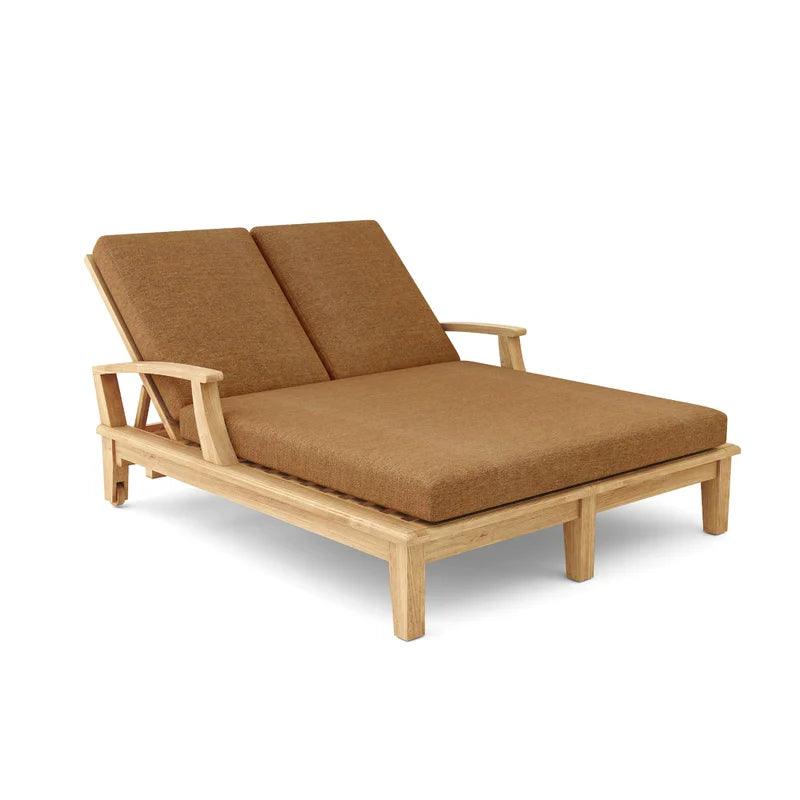 Delano Outdoor Teak Double Reclining Sunlounger with Sunbrella Cushion Outdoor Cabanas & Loungers LOOMLAN By HiTeak