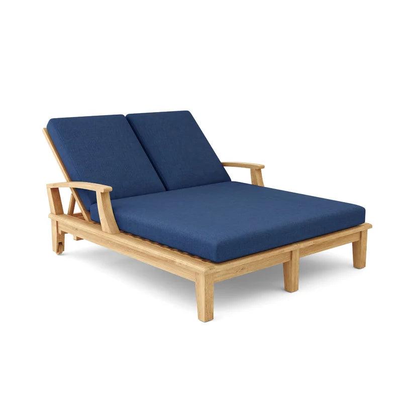 Delano Outdoor Teak Double Reclining Sunlounger with Sunbrella Cushion Outdoor Cabanas & Loungers LOOMLAN By HiTeak