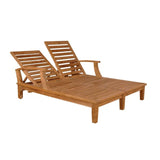 Delano Outdoor Teak Double Reclining Sunlounger with Sunbrella Cushion Outdoor Cabanas & Loungers LOOMLAN By HiTeak