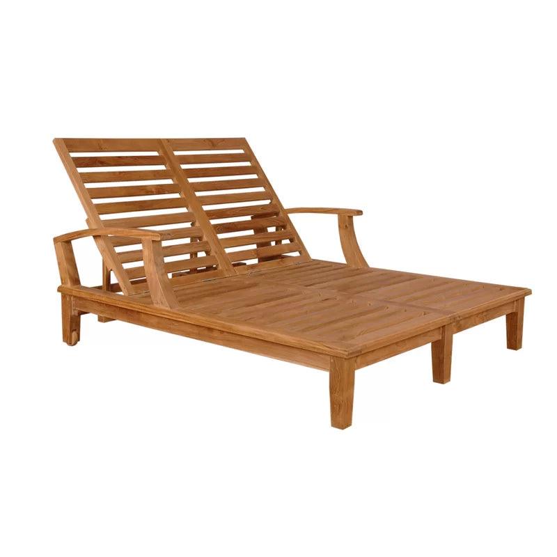 Delano Outdoor Teak Double Reclining Sunlounger with Sunbrella Cushion Outdoor Cabanas & Loungers LOOMLAN By HiTeak