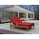 Delano Outdoor Teak Double Reclining Sunlounger with Sunbrella Cushion Outdoor Cabanas & Loungers LOOMLAN By HiTeak