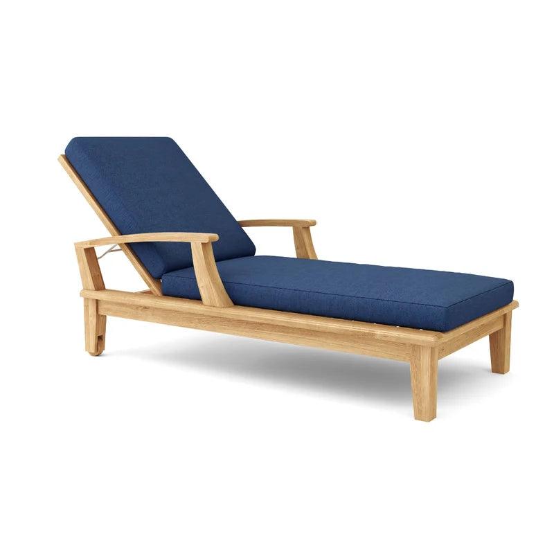 Delano Outdoor Teak Reclining Sunlounger with Sunbrella Cushion Outdoor Cabanas & Loungers LOOMLAN By HiTeak