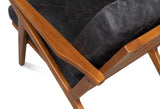 Delilah Black Leather Accent Chair Wood Arms Accent Chairs LOOMLAN By Sarreid