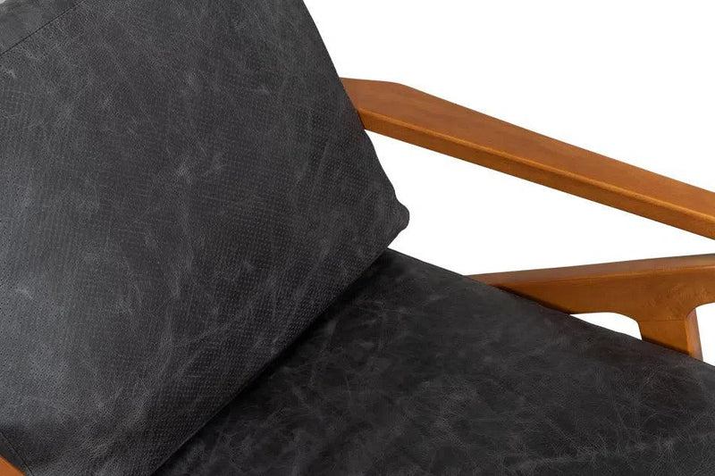 Delilah Black Leather Accent Chair Wood Arms Accent Chairs LOOMLAN By Sarreid