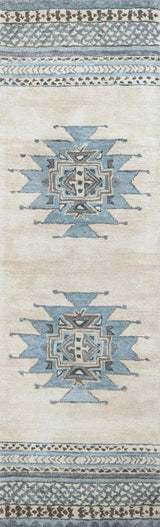 Deme Wool Blue Hallway Kitchen Runner Rug Area Rugs LOOMLAN By LOOMLAN