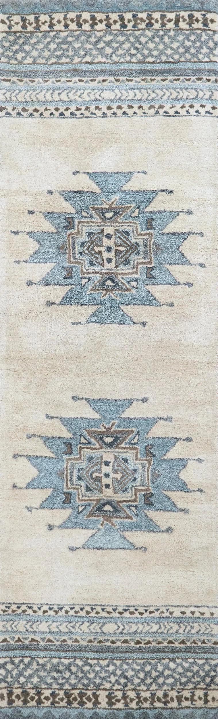 Deme Wool Blue Hallway Kitchen Runner Rug Area Rugs LOOMLAN By LOOMLAN