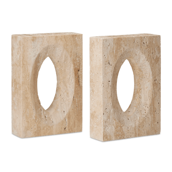 Demi Travertine Bookends Set of 2 Statues & Sculptures LOOMLAN By Currey & Co