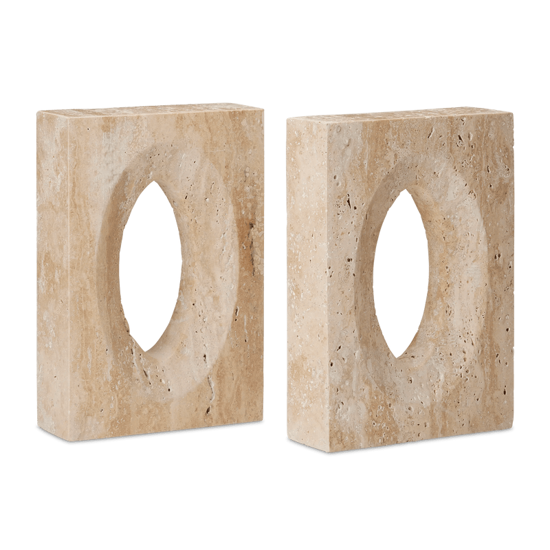 Demi Travertine Bookends Set of 2 Statues & Sculptures LOOMLAN By Currey & Co