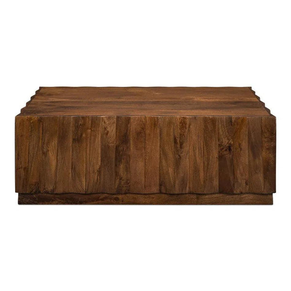 Denali Rectangle Cocktail Coffee Table Block Solid Wood Coffee Tables LOOMLAN By Sarreid