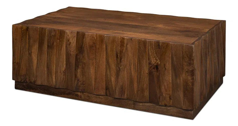 Denali Rectangle Cocktail Coffee Table Block Solid Wood Coffee Tables LOOMLAN By Sarreid