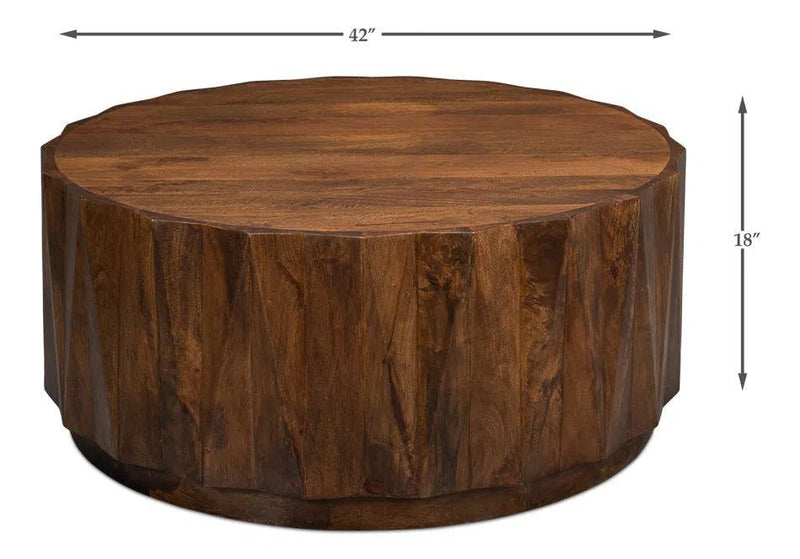 Denali Round Cocktail Coffee Table Block Solid Wood Coffee Tables LOOMLAN By Sarreid