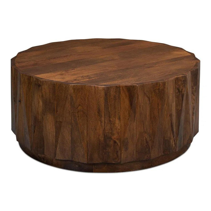 Denali Round Cocktail Coffee Table Block Solid Wood Coffee Tables LOOMLAN By Sarreid