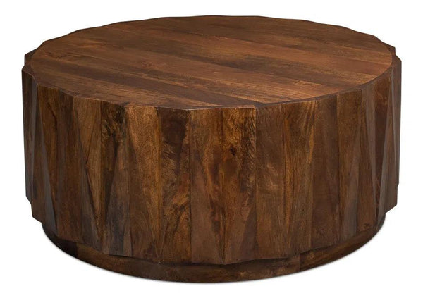 Denali Round Cocktail Coffee Table Block Solid Wood Coffee Tables LOOMLAN By Sarreid