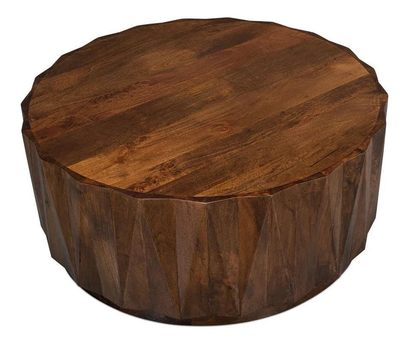 Denali Round Cocktail Coffee Table Block Solid Wood Coffee Tables LOOMLAN By Sarreid