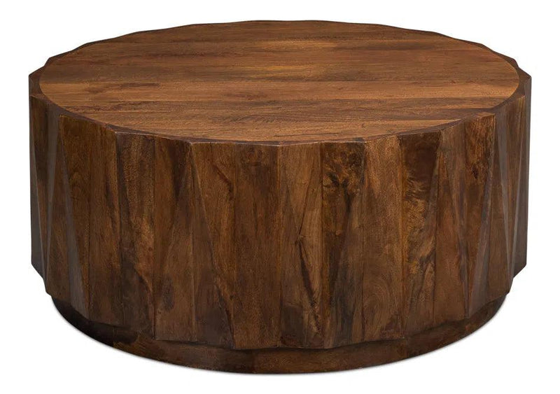 Denali Round Cocktail Coffee Table Block Solid Wood Coffee Tables LOOMLAN By Sarreid