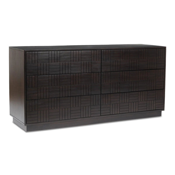 Denman Solid Mango Wood Dark Brown Dresser With 6 Drawers Dressers LOOMLAN By Moe's Home