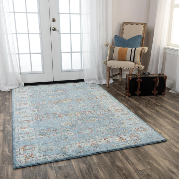 Deri Floral Blue/ Beige Large Area Rugs For Living Room Area Rugs LOOMLAN By LOOMLAN