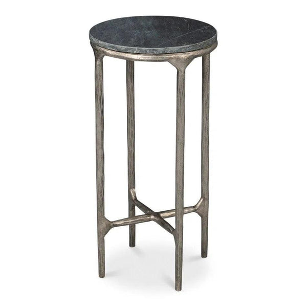 Derrick Iron and Marble Black Round End Table Side Tables LOOMLAN By Sarreid