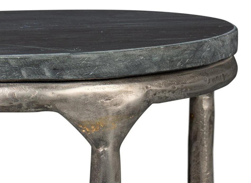 Derrick Iron and Marble Black Round End Table Side Tables LOOMLAN By Sarreid