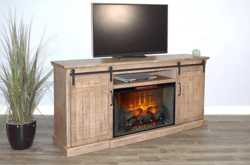 Desert Rock TV Console With Fireplace Option Light Brown TV Stands & Media Centers LOOMLAN By Sunny D