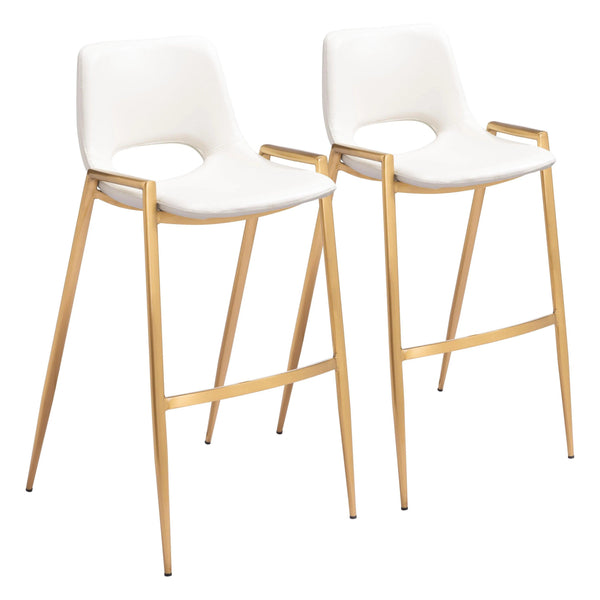 Desi Steel White & Gold Barstool (Set of 2) Bar Stools LOOMLAN By Zuo Modern