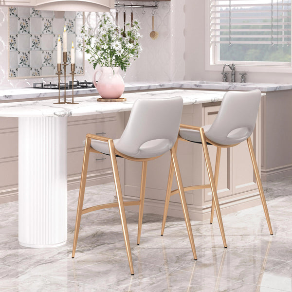 Desi White & Gold Counter Stool (Set of 2) Counter Stools LOOMLAN By Zuo Modern