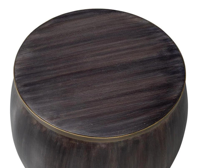 Details Acacia Wood Dark Brown Round Side Table Side Tables LOOMLAN By Sarreid