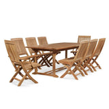 Devon 9-PC Teak Outdoor Dining Set with Extendable Table and Folding Chairs Outdoor Dining Sets LOOMLAN By HiTeak