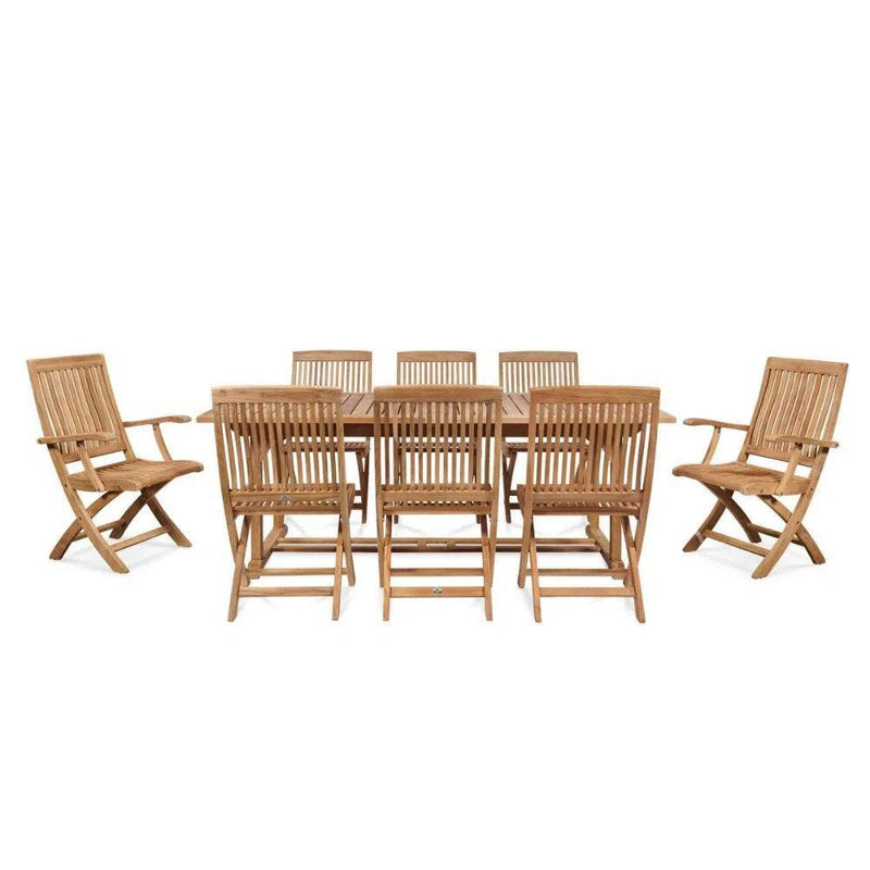 Devon 9-PC Teak Outdoor Dining Set with Extendable Table and Folding Chairs Outdoor Dining Sets LOOMLAN By HiTeak