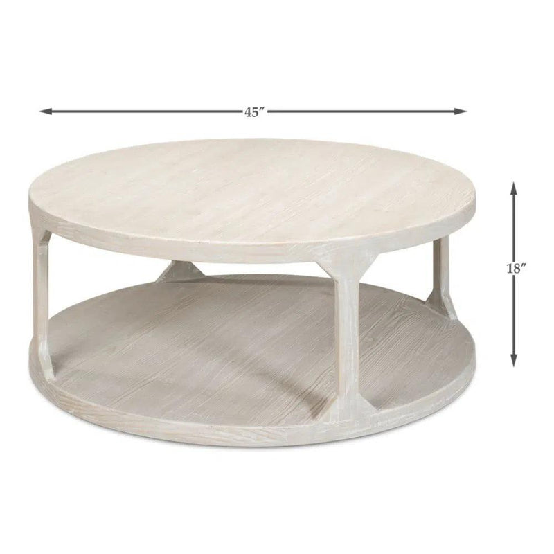 Devon Round Coffee Table With Storage Shelf Grey Thorne Coffee Tables LOOMLAN By Sarreid