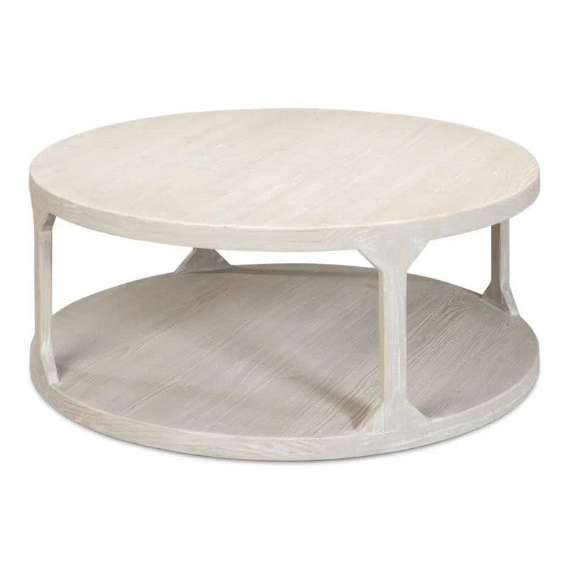 Devon Round Coffee Table With Storage Shelf Grey Thorne Coffee Tables LOOMLAN By Sarreid